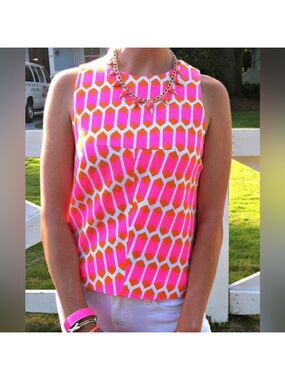Kate spade Saturday open back Vibrant Pink and Orange Geometric Women's Top S